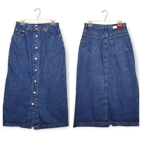 Tommy Hilfiger Skirts Vintage 9s Tommy Hilfiger Button Front Long Denim Skirt Tommy Jeans